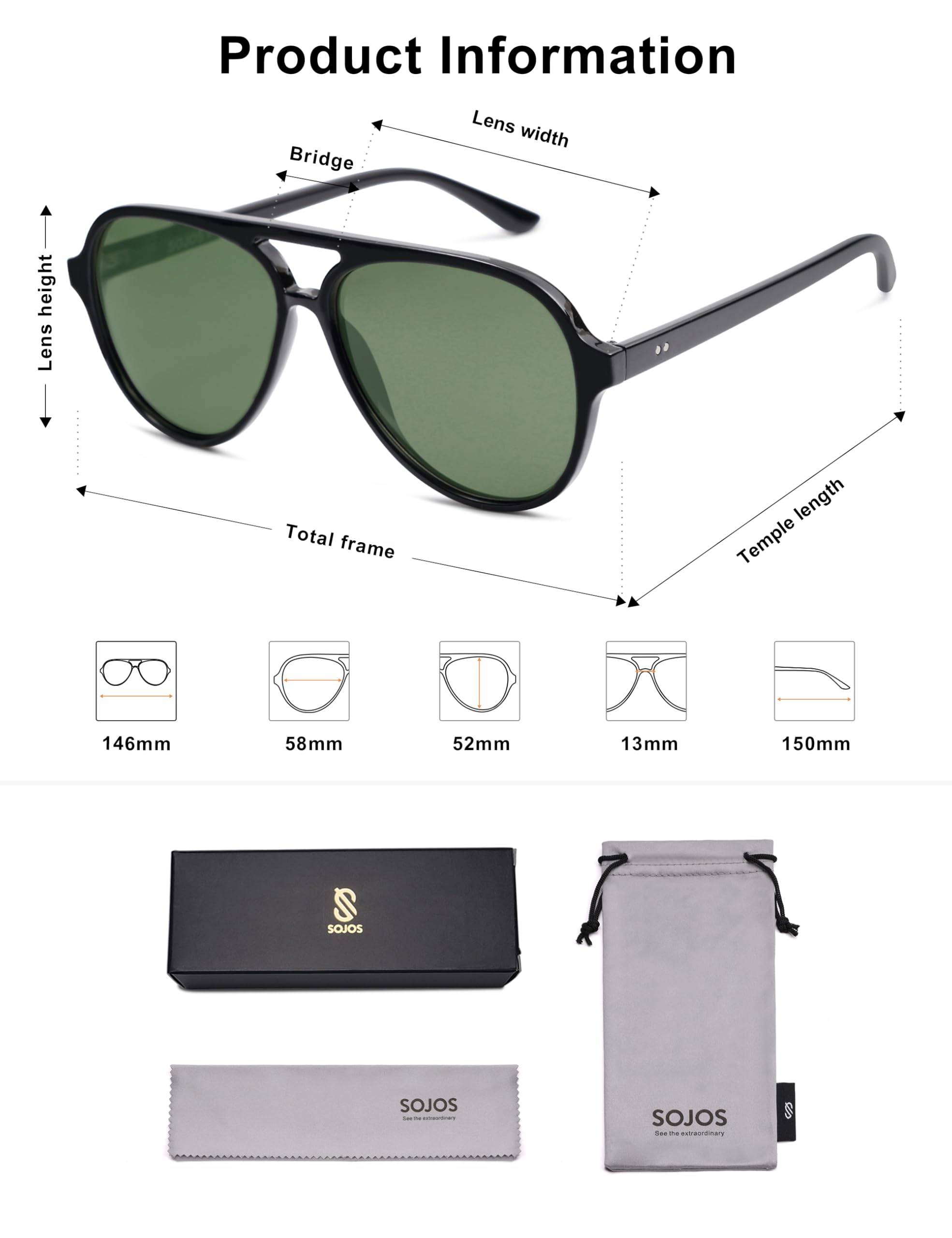 SOJOS Classic Polarized Aviator Sunglasses for Women Men, Retro Trendy Aviators Shades SJ2201